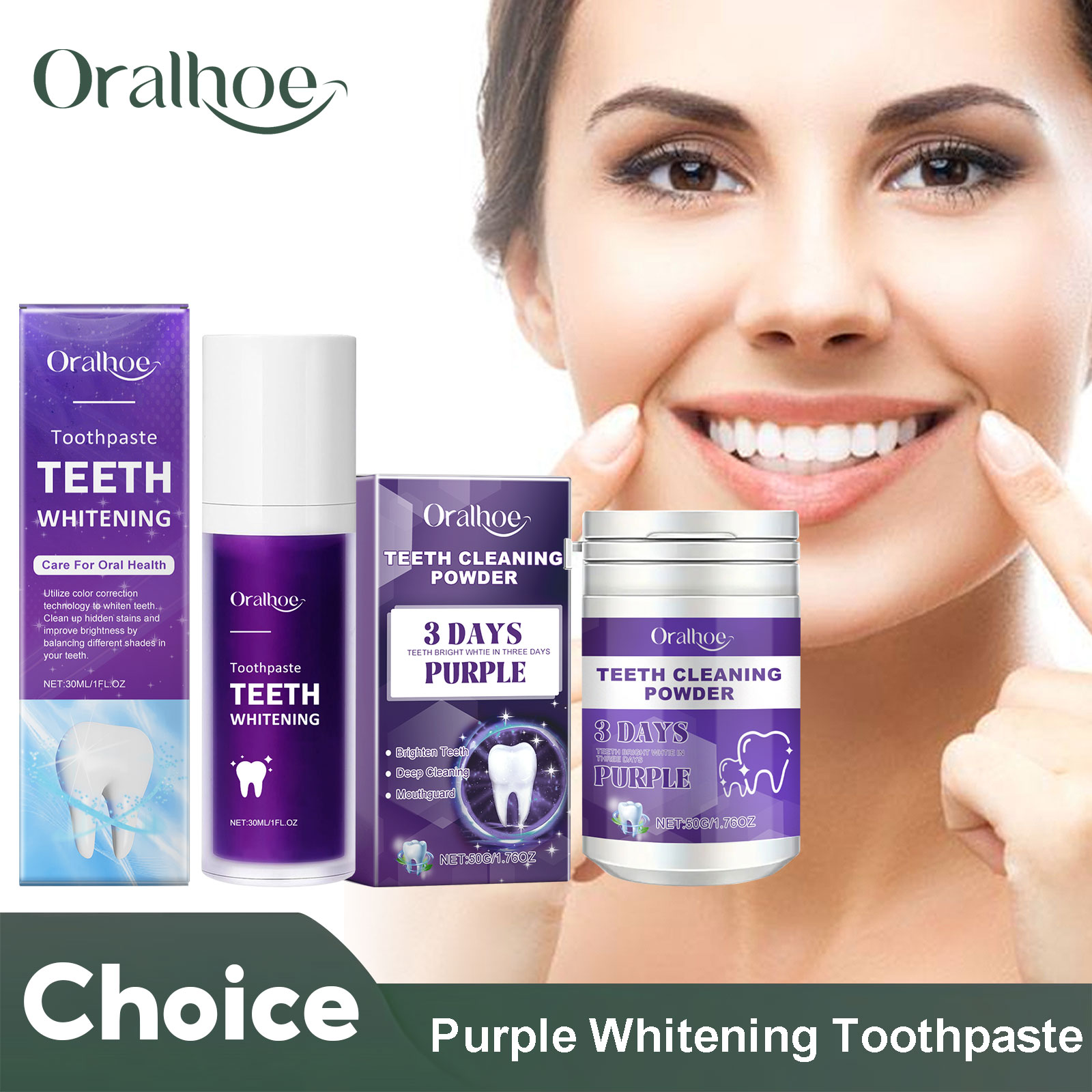 Teeth Whitening Flash - 보라색 교정기 치아 미백 치약, 치아