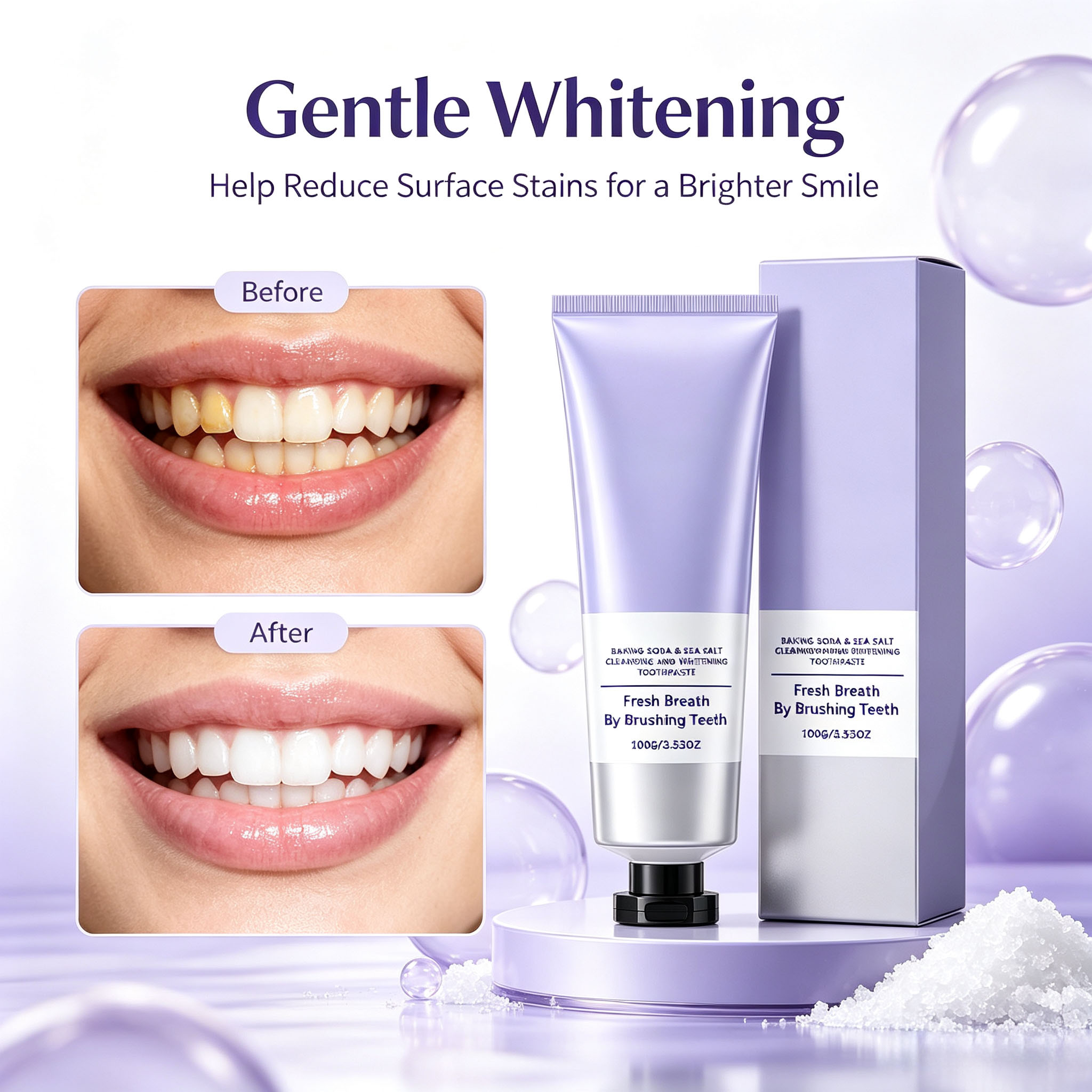Teeth Whitening Baking Soda - 베이킹소다 & 해염 치약, 딥 클렌징,