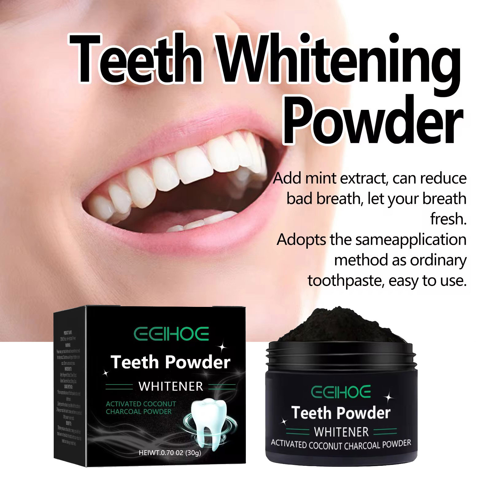 치아 미백 제품을위한 EELHOE 숯 분말 얼룩 제거  - Whitening Powder Activated 리뷰 및 가격